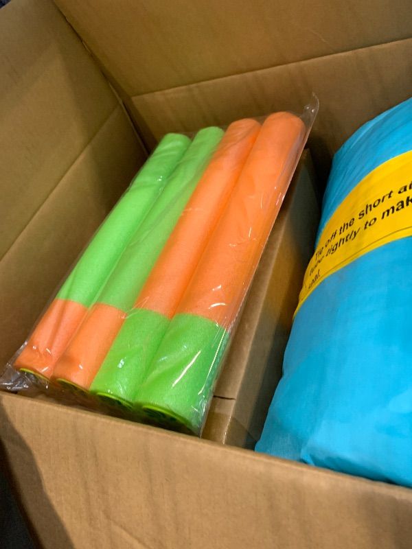 Photo 1 of **FACTORY SEALED** SOLD AS IS, NO REFUND/RETURN**
WELLFUNTIME Inflatable Water Double Slides Park with Blower, Bouncy Castle with Rainbow Water Curtain, with Shooting and Rock Climbing