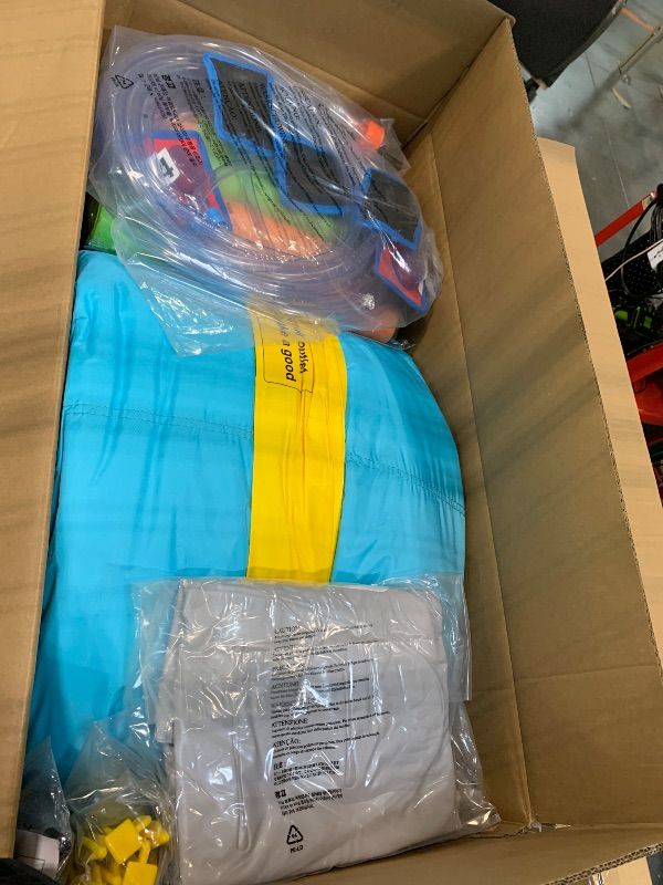 Photo 1 of **FACTORY SEALED** SOLD AS IS, NO REFUND/RETURN**
WELLFUNTIME Inflatable Water Double Slides Park with Blower, Bouncy Castle with Rainbow Water Curtain, with Shooting and Rock Climbing