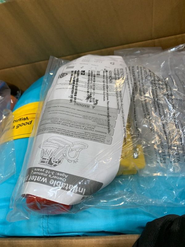 Photo 1 of **FACTORY SEALED** SOLD AS IS, NO REFUND/RETURN**
WELLFUNTIME Inflatable Water Double Slides Park with Blower, Bouncy Castle with Rainbow Water Curtain, with Shooting and Rock Climbing