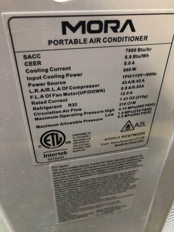 Photo 1 of ******TURNS ON PERFECTLY***** DONT HAVE CONTROL Mora Mora by Hisense Smart 7,000 BTU (DOE), 10,300 BTU (ASHRAE), 300 SF Portable AC, 3 Operating Modes (Cool, Dry, Fan), Remote and Window Vent Installation Kit Included, Goole Home & Alexa Support