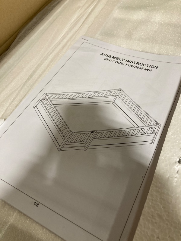 Photo 1 of ******BRAND NEW ITEM***** DNYN Full Size Montessori Floor Bed for Kids Bedroom,Wooden Bedframe w/Fence,Space Saving Design & Easy Assemble & No Box Spring Needed, White