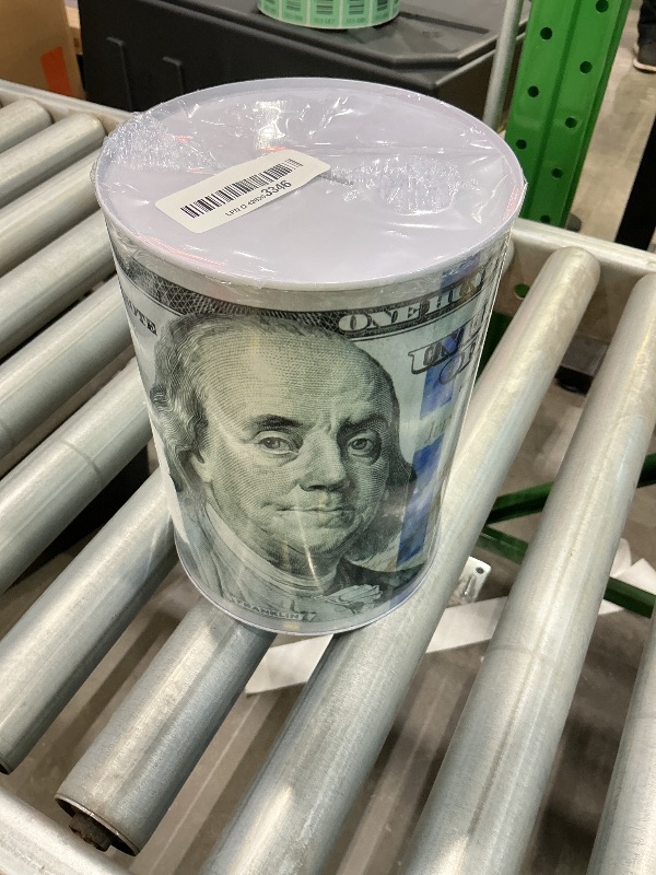 Photo 1 of $100 Dollar Bill Piggy Bank 5 7/8" Tall Coin Saving Money Currency Benjamin Franklin Tin Can Banknote Jar (1 Pack, 8 1/2" X 6")