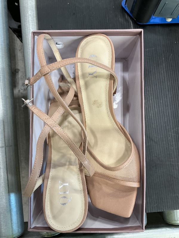 Photo 1 of ***SEE CLERKS NOTES**** QIY Nude Strappy Heels for Women High Heels Stilettos Open Square Toe Heel 3 Inch Summer Dress Faux Leather Mesh Nude Heel Heeled Sandals Size 7.5