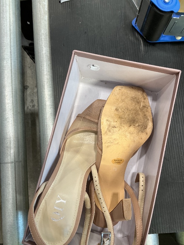 Photo 1 of ***SEE CLERKS NOTES**** QIY Nude Strappy Heels for Women High Heels Stilettos Open Square Toe Heel 3 Inch Summer Dress Faux Leather Mesh Nude Heel Heeled Sandals Size 7.5