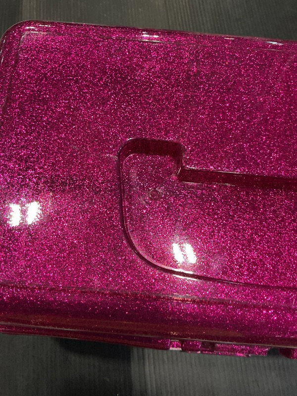 Photo 1 of **MISSING HANDLE** AnRui 3-Tier Multipurpose Storage Box, Emergencies First Aid Kit Container, Medicine Storage Organizer Holder, Portable Folding Tool Box for Art Craft and Cosmetic (Fuchsia)