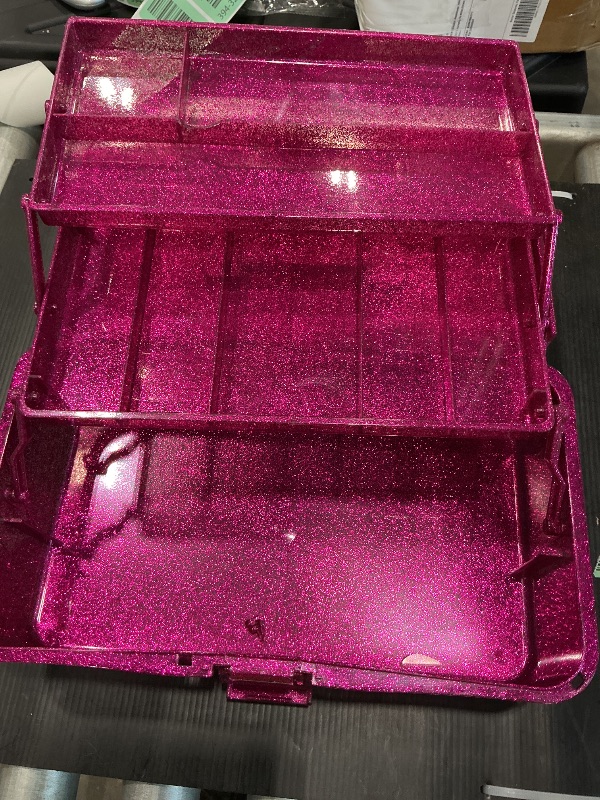 Photo 1 of **MISSING HANDLE** AnRui 3-Tier Multipurpose Storage Box, Emergencies First Aid Kit Container, Medicine Storage Organizer Holder, Portable Folding Tool Box for Art Craft and Cosmetic (Fuchsia)