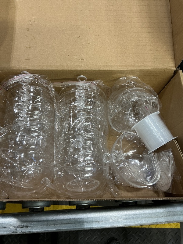 Photo 1 of 12 Pcs Hanging Globe Tealight Holders Acrylic Fillable Ball Ornaments Clear Plastic Terrarium Globe Hanging Tea Lights Candle Holder with Fishing Line for Christmas Party Wedding Centerpiece