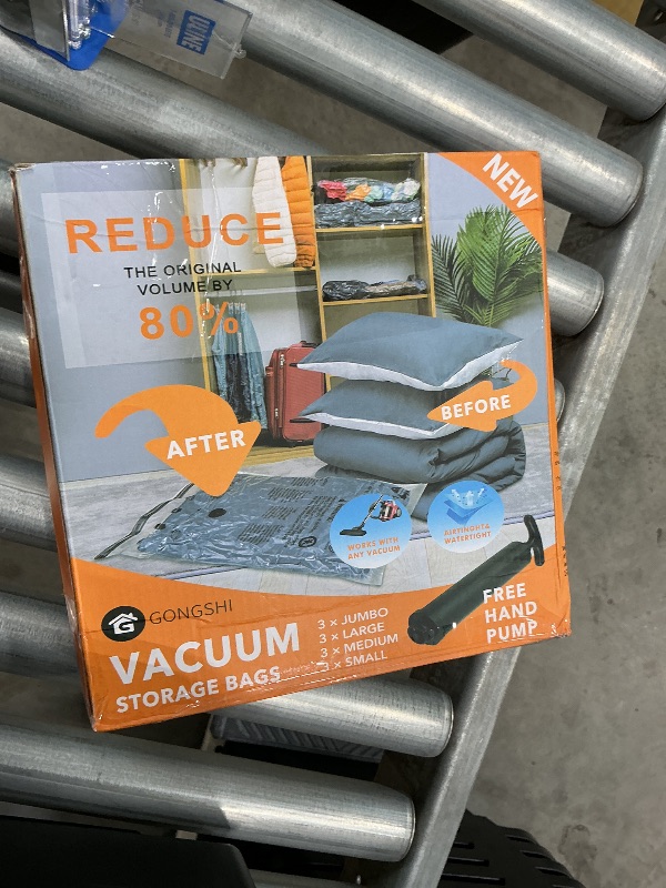 Photo 1 of 12 Pack Vacuum Storage Bags (3 Jumbo, 3 Large, 3 Medium, 3 Small),Plastic Packaging Bags,Space Saver Sealer Compression Bags with Travel Hand Pump for Blankets, Comforters, Pillows, Clothes Storage