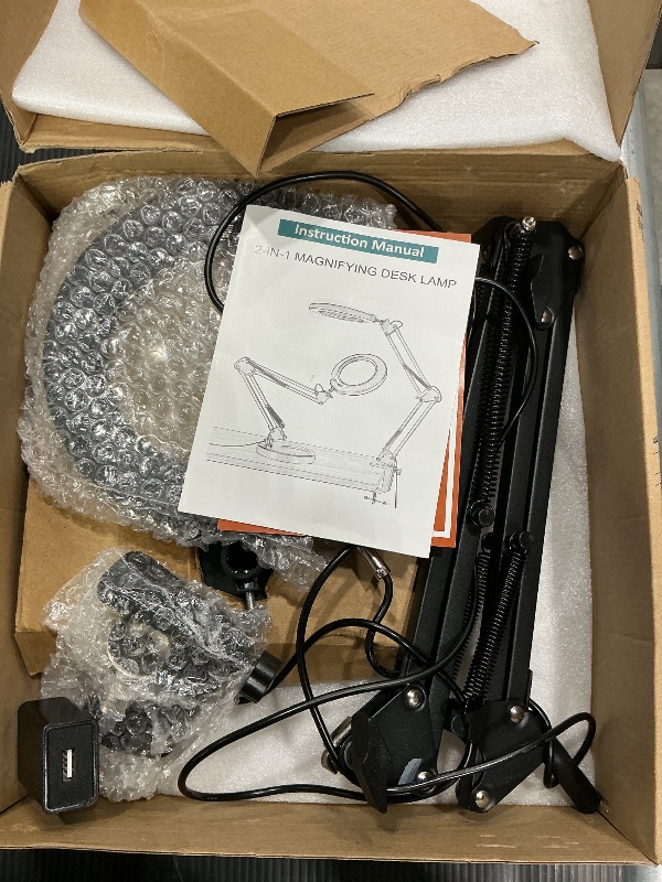 Photo 1 of 10X Magnifying Glass with Light and Stand, 2-in-1 Desk Lamp & Clamp Light, Seylae 5 Color Modes, Brightness Stepless Dimmable LED Lighted Magnifier Hands Free, Magnifier Lamp for Close Work, Reading