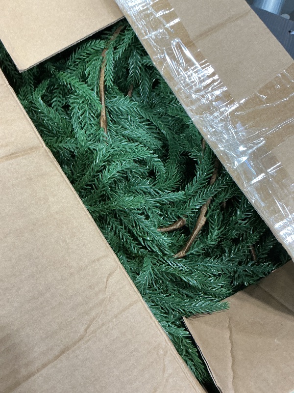 Photo 1 of 2 Pack Christmas Norfolk Pine Garlands 9FT, Real Touch Artificial Greenery Garland – Full Evergreen Pine Garland for Mantle, Fireplace, Table, Wall, Stairs & Outdoor Holiday Décor