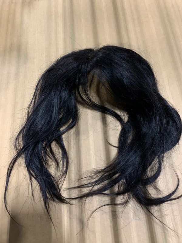 Photo 1 of ** ONLY WISPY CLIP IN BANGS *** HVVZOY Hair Toppers for Women Real Human Hair,360°3D Big Basement Cover Topper for Women with Thinning Crown with Wispy Clip in Bangs Realistic Scalp (1B, 3D Wispy Bangs 14INCH)