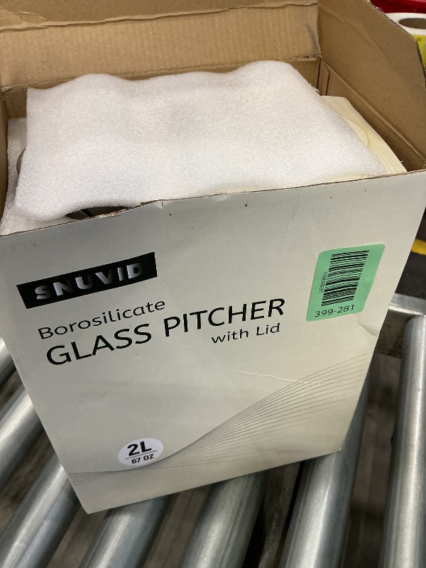 Photo 1 of 2 Pack 2 Liter/68 oz Square Glass Pitcher with Lid, Classic Stripes Water Pitchers with Handle for Fridge, Large Jug for Iced Tea, Coffee, Borosilicate Glass Carafe for Hot/Cold Brew Drink, Silver