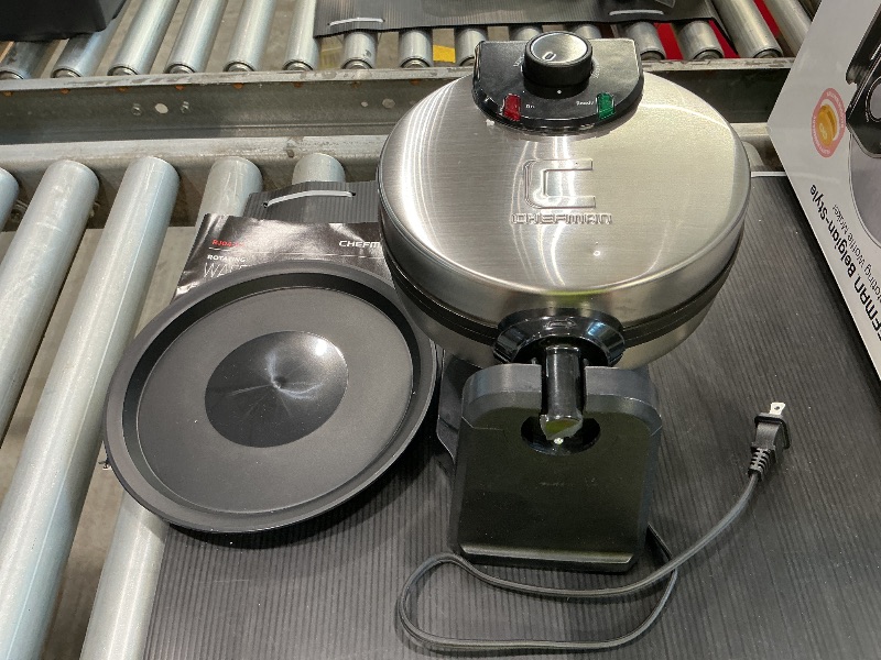 Photo 1 of *BROKEN HANDLE* Chefman Rotating Belgian Waffle Maker, 180° Flip Iron w/ Non-Stick Plates, Adjustable Timer, Locking Lid, & Drip Plate, Space Saving Storage, Mess-Free Breakfast, Stainless Steel/Black