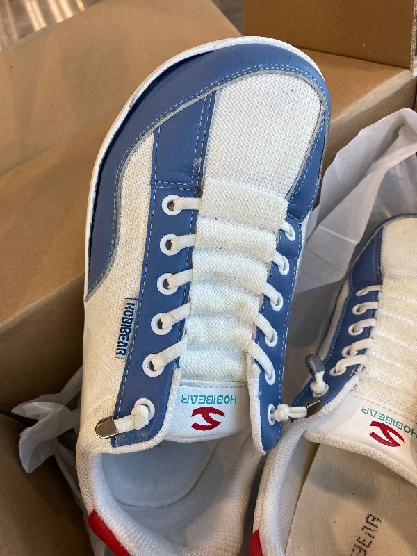 Photo 1 of *Major Damaged - Check clerk notes*
HOBIBEAR Barefoot Shoes for Women Men Wide Toe Box Zero Drop Walking Shoes White/Blue, 9.5 Women/8 Men Wide
