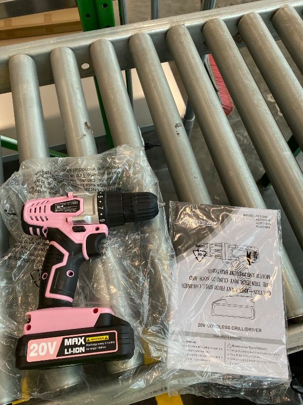 Photo 1 of *Missing Parts*AVID POWER 20V MAX Lithium lon Cordless Drill Set, Power Drill Kit with Battery, 3/8-Inch Keyless Chuck, Variable Speed, 16 Position (Pink)