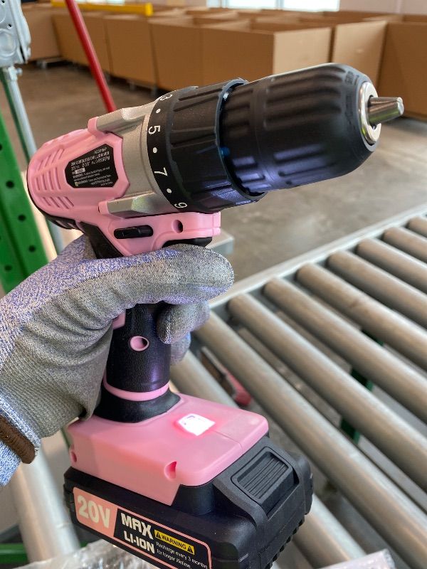 Photo 1 of *Missing Parts*AVID POWER 20V MAX Lithium lon Cordless Drill Set, Power Drill Kit with Battery, 3/8-Inch Keyless Chuck, Variable Speed, 16 Position (Pink)