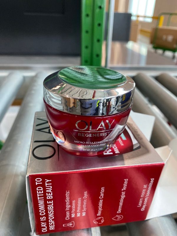 Photo 1 of *USED* Olay Face Moisturizer, Regenerist Micro-Sculpting Cream for Women, Fragrance-Free - Hydrating, Anti-Aging, Anti-Wrinkle, Firming Skin Care - Hyaluronic Acid, Niacinamide, Amino Peptides, 1.7 Oz