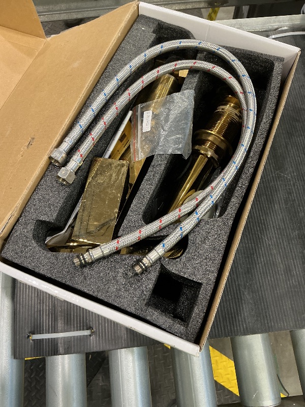 Photo 1 of ***SEE CLERK COMMENTS*** Bathroom Vessel Faucet Gold Waterfall Open Spout Basin Faucet Led Color Changing by Temperature for Bowl Sink with 1Hole Right Handle Without Overflow Pop Up Drain Stopper Supply Hoses Lavatory Basin