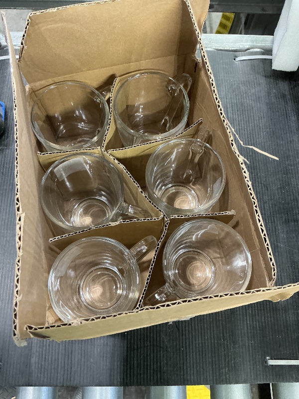 Photo 1 of ***FRAGILE!!***Bormioli Rocco Glass Coffee Mug Set, (6 Pack) 10¾ Ounce with Convenient Handle, Tea Glasses for Hot/Cold Beverages, Thermal Shock Resistant, Tempered Glass, for Cappuccino, Latte, Espresso, clear.