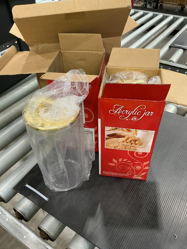 Photo 1 of 2 Pack 32 oz Large Acrylic Storage Apothecary Jar with Gold Airtight Lid | Bathroom Vanity Organizer Containers | Ideal Decorative Canisters for Shells, Bath Salt, Grains, Cotton Ball, Flossers