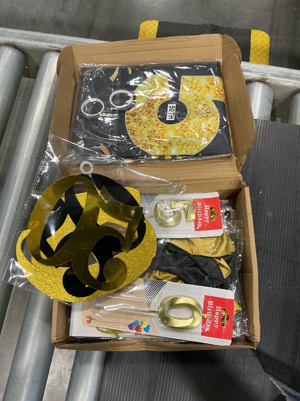 Photo 1 of 27pcs 50th Birthday Decorations for Men,Black Gold 50th Party Decorations,Happy 50th Birthday Banner Honeycomb Hanging Swirls Cake Topper and Balloons Kit Party Supplies