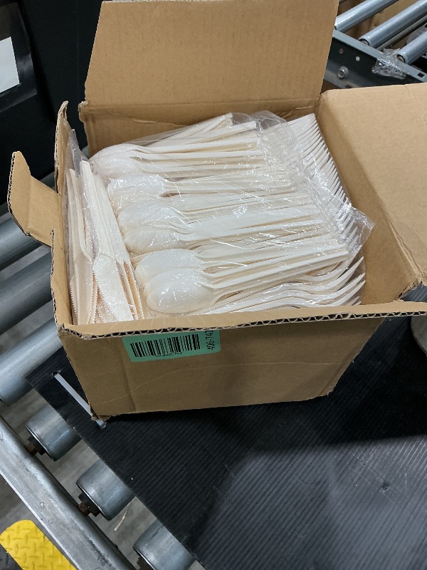 Photo 1 of 250 Piece Compostable Plates, Sugarcane Paper Plates with Extra Long Utensils, Eco Friendly Disposable Dinnerware Set Biodegradable Cutlery, Spoons, Forks and Knives for Party, Camping, Picnic(White)