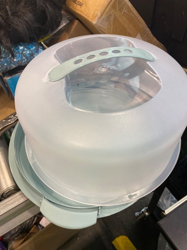 Photo 1 of ***MINOR DAMAGE*** ***READ CLERK NOTES*** Tribello Extra Large Cake Storage Container, Cake Carrier With Handle Holds Cake 12 X 12 X 5 (Blue)