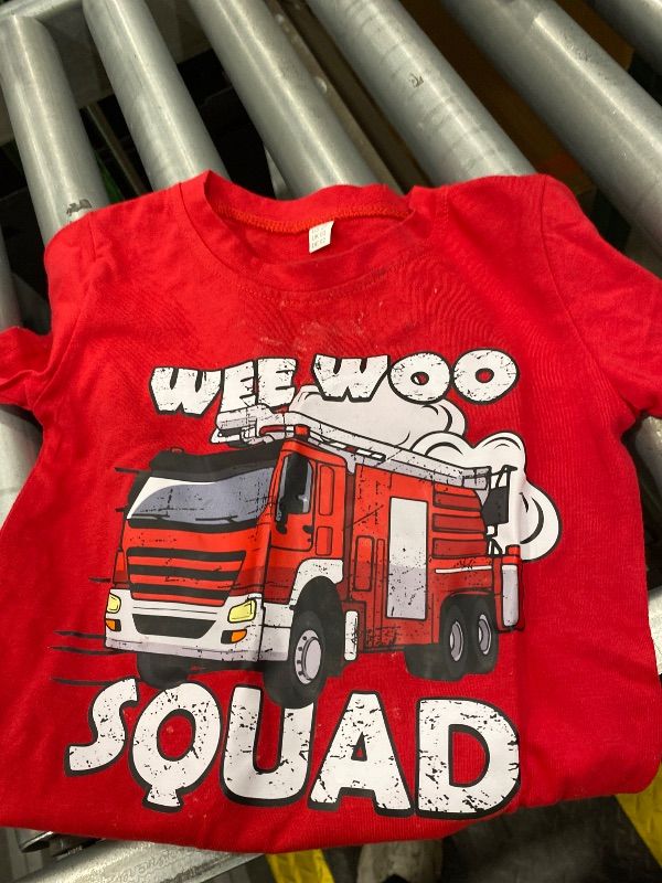 Photo 1 of *Minor Damaged*
Boys Short Sleeve Fire Truck Tees Summer Shirts Red Tops for Kids 2-3 Years