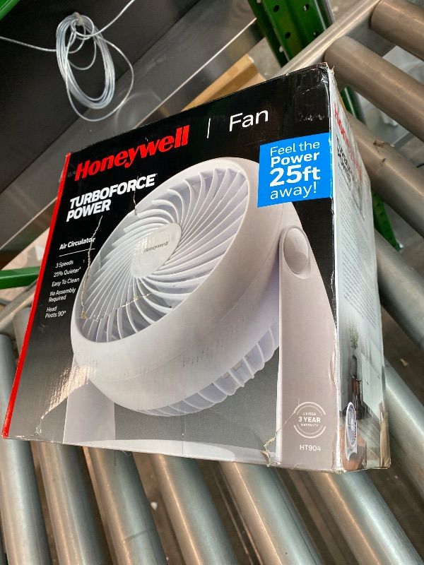 Photo 1 of *Minor Damaged*Honeywell TurboForce Air Circulator, Small Tabletop Fan, Quiet Personal Fan for Home or Office, 3 Speeds, 90 Degree Pivoting Head, White, HT-904