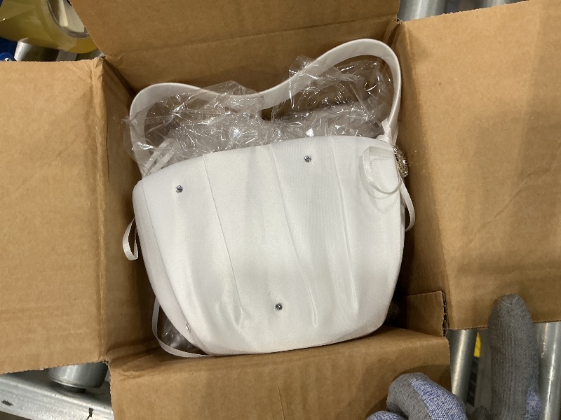 Photo 1 of ***MISSING PILLOW** QIRMIZI Flower Girl Basket – Adorned with Pearl Rhinestones, White Satin,White