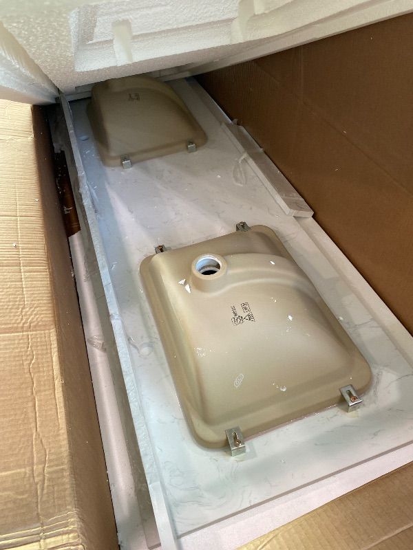 Photo 1 of ***READ CLERK NOTES*** 
Beckett 66 Inch Double Bathroom Vanity in White, Carrara Cultured Marble Countertop, Undermount Square Sinks, Matte Black Trim