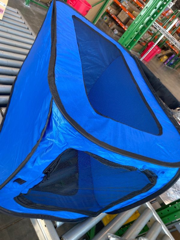 Photo 1 of *Minor Damaged - Check clerk notes*
Beatrice Home Fashions Portable, Collapsible, Pop Up Kennel Travel Cat and Dog Crate, 32.5" L x 19.5" W x 19.5" H, Blue