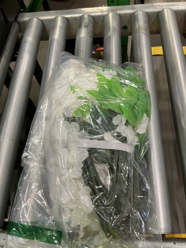 Photo 1 of 12Pcs Artificial Wisteria Flowers 3.6 Feet/Piece White Dense Artificial Fake Wisteria Vine Ratta Hanging Garland Silk Flowers String Home Party Wedding Decor(White-Dense)