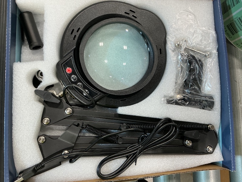 Photo 1 of 15X Magnifying Glass Desk Lamp with Metal Base, 5 Color Modes 10 Levels Adjustable Brightness, 360° Rotatable Flexible Aluminum Arms – Ideal for Reading, Crafting, Close Work, Eye-Caring Table Lamp