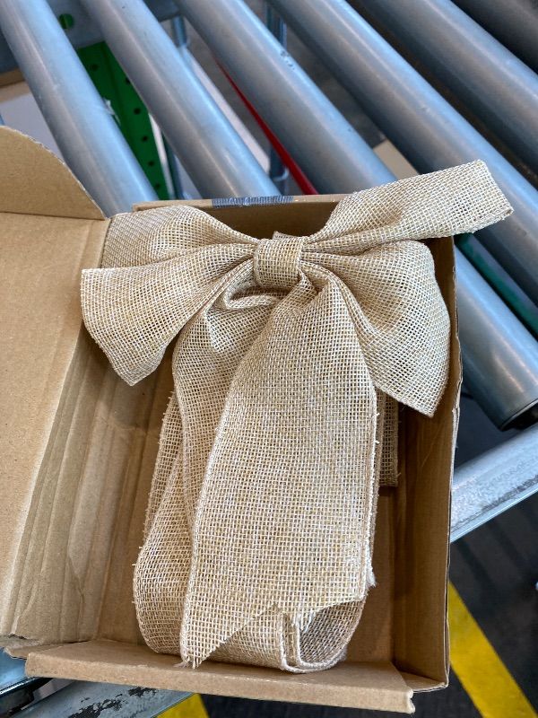 Photo 1 of *Missing Parts* Jetec Christmas Cabinet Ribbons Bow Large Door Ribbon Cabinet Bows Burlap Christmas Kitchen Decor Natural Burlap Ribbon for Fall Decor Thanksgiving Party Supplies