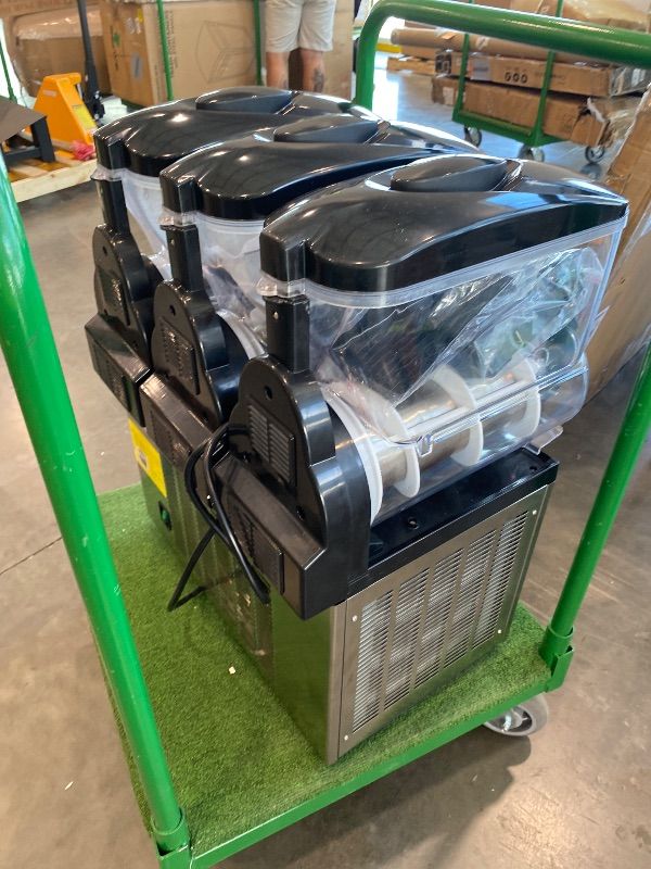 Photo 1 of ***MAJOR DAMAGE** VEVOR Commercial Margarita Machine, 15Lx3 Triple Tank Slushie Machine, 180 Cups Stainless Steel Margarita Smoothie Frozen Drink Maker, Slushy Maker for Home Party Restaurants Cafe Bars** NOT FUNCTIONAL, SELL FOR PARTS***