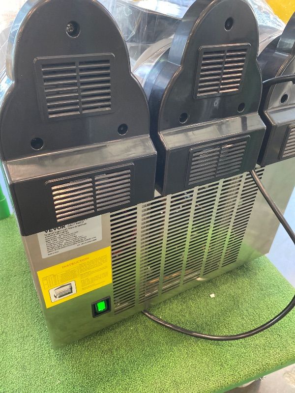 Photo 1 of ***MAJOR DAMAGE** VEVOR Commercial Margarita Machine, 15Lx3 Triple Tank Slushie Machine, 180 Cups Stainless Steel Margarita Smoothie Frozen Drink Maker, Slushy Maker for Home Party Restaurants Cafe Bars** NOT FUNCTIONAL, SELL FOR PARTS***