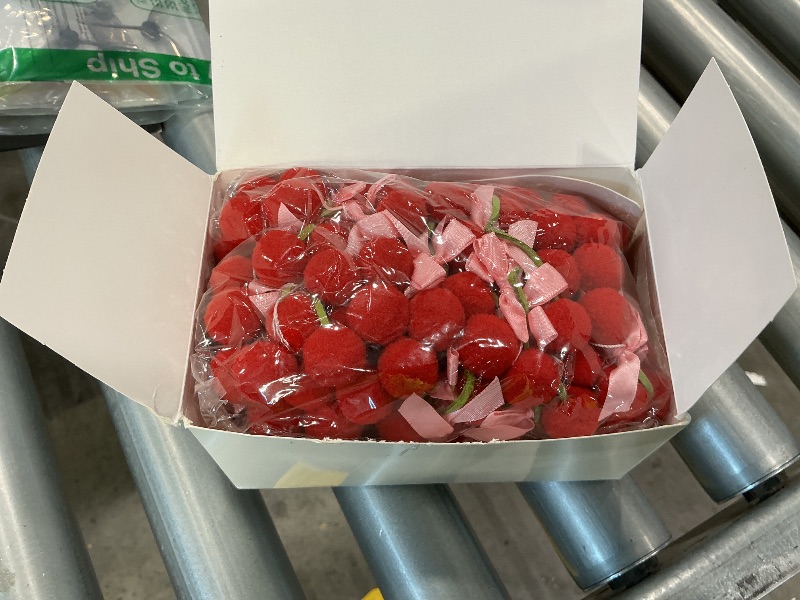 Photo 1 of 3 Pcs Cherry Bow Garland Decor 6.6 ft DIY Pom Pom Felt Cherries Fruit Hanging Banner Bunting Ornaments Summer Cherries Party Decoration for Baby Birthday Bachelorette Wedding Party Favors