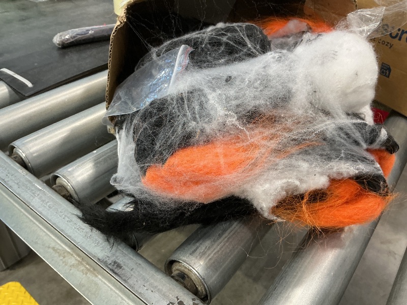 Photo 1 of [Move Up and Down ] 44" Halloween Animatronic Giant Hanging Spider with Egg Sac, Sound Activated Swinging Body Red Eyes Scary Sounds, Orange Black Spider Halloween Decorations Outdoor Haunted House