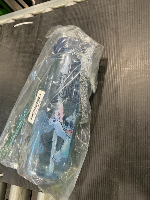 Photo 1 of *Minor Damage*
Silver Buffalo Disney Lilo and Stitch Plastic Water Bottle with Locking Lid, Strap, and Straw, 33 Ounces