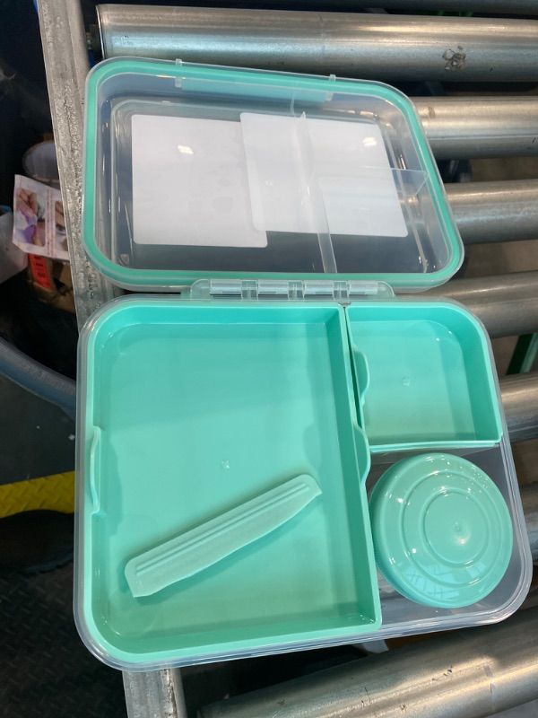 Photo 1 of ***MAJOR DAMAGE*** ***READ CLERK NOTES*** Finorder Rectangle Portable Bento Lunch Container Box with Handle, BPA Free Snack Food Container for Work Picnic Travel, 56-oz Food Grade Lunch Box with 5-oz Yogurt Cup