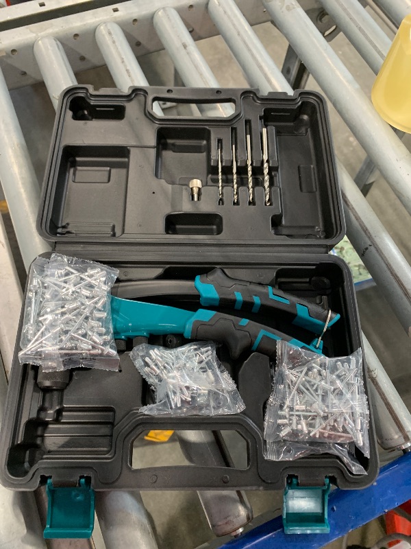 Photo 1 of LIBRATON Heavy-Duty Rivet Gun, Pop Rivet Gun Set, Professional Hand Riveter, Manual Riveting Tool with 160 Aluminum Rivets, Includes 4 Drill Bits, 4 Tool-Free Interchangeable Nozzles, Storage Case