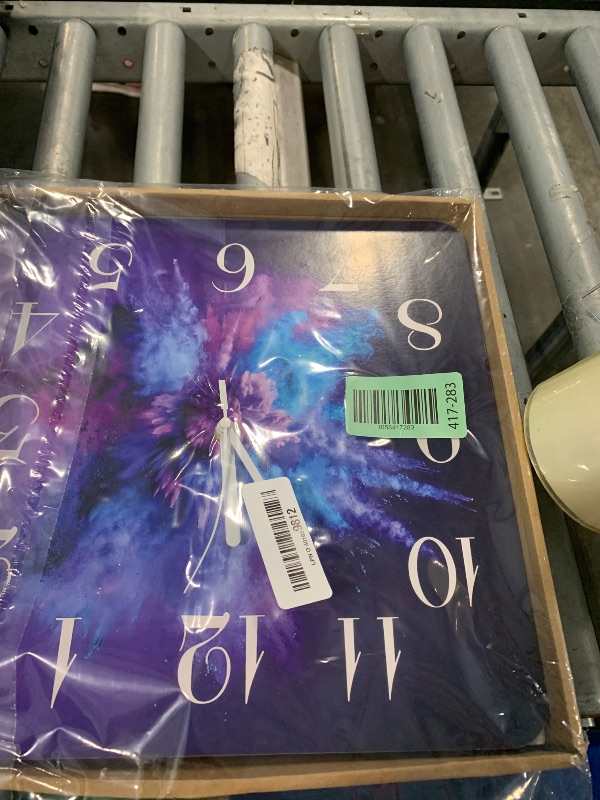 Photo 1 of **HANDS DENTED**Wooden Wall Clock Silent Non-Ticking ,Purple Blue Pink Gradient Color Abstract Watercolor Wooden Square Rustic Coastal Wall Clock Decor for Home Kitchen Living Room Office, Battery Operated(12 Inch)