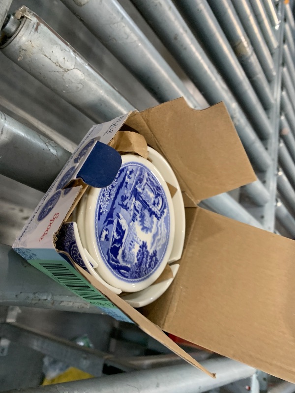 Photo 1 of ****coasters intact, holder is broken**** Spode Blue Italian Ceramic Coasters with Holder - Set of 4 Drink Coasters for Table Protection, Porcelain Drinkware Essentials Featuring Scenic Italian Countryside Design, 3.75 Inch
