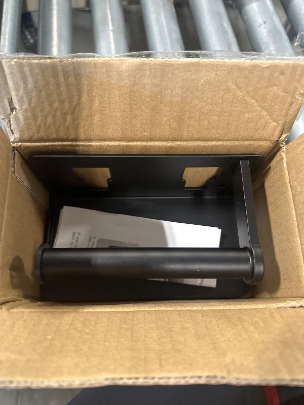 Photo 1 of **MISSING HARDWARE** VOLDRA Toilet Paper Holder with Phone Shelf, Self-Adhesive or Screw-in Toilet Tissue Roll Holder Wall Mount, Rustproof & Multifunctional Bathroom Toilet Paper Holder Storage Dispenser(Black)