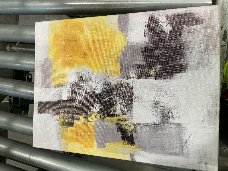 Photo 1 of 7Fisionart Yellow Abstract Canvas Wall Art Grey Black Pictures Modern Geometric Painting Mustard Bathroom Decor for Living Room Bedroom Kitchen Home Office Decor 12" x 16"