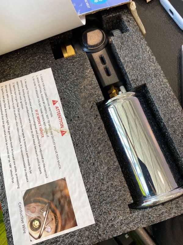 Photo 1 of **UNTESTED**
Sondiko Powerful Grill & Cooking Propane Torch L8010, Sous Vide, Welding Torch, Adjustable Wood Torch Burner for Searing Steak, BBQ, Campfire Starter(Black, Grey) Propane Tank Not Included