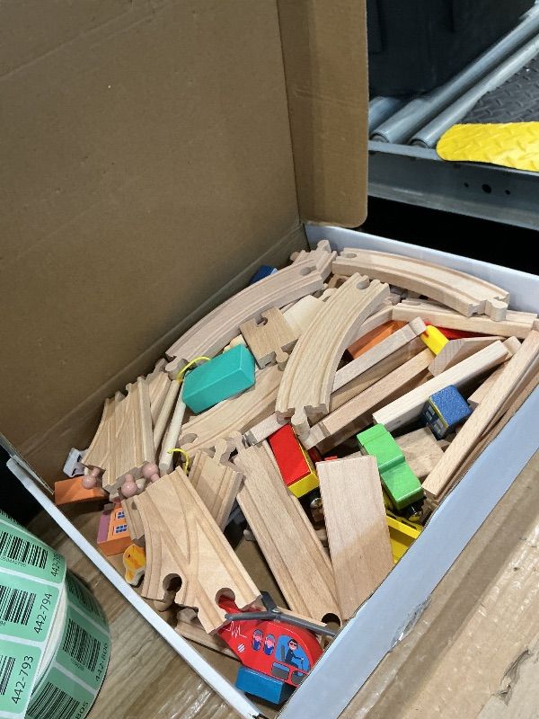 Photo 1 of **UNTESTED**
Tiny Land 110pcs Wooden Train Set with Folding Storage Box, Wooden Train Track Toy for Boys & Girls, Age 3-7, Includes Convenient Storage