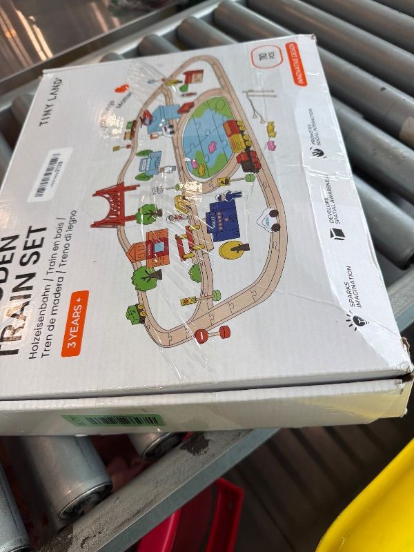 Photo 1 of **UNTESTED**
Tiny Land 110pcs Wooden Train Set with Folding Storage Box, Wooden Train Track Toy for Boys & Girls, Age 3-7, Includes Convenient Storage