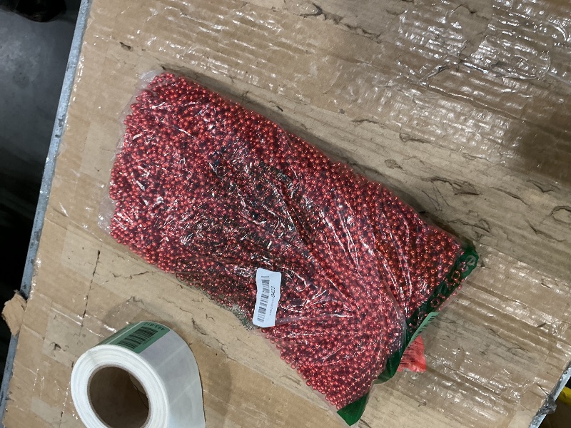 Photo 1 of 100 PCS Red Mardi Gras Beads, Red Beads Necklaces Christmas Necklaces 33" Metallic Beaded Costume Necklaces Party Necklaces for Valentines Christmas Parade Throws Wedding Birthday Party Favors